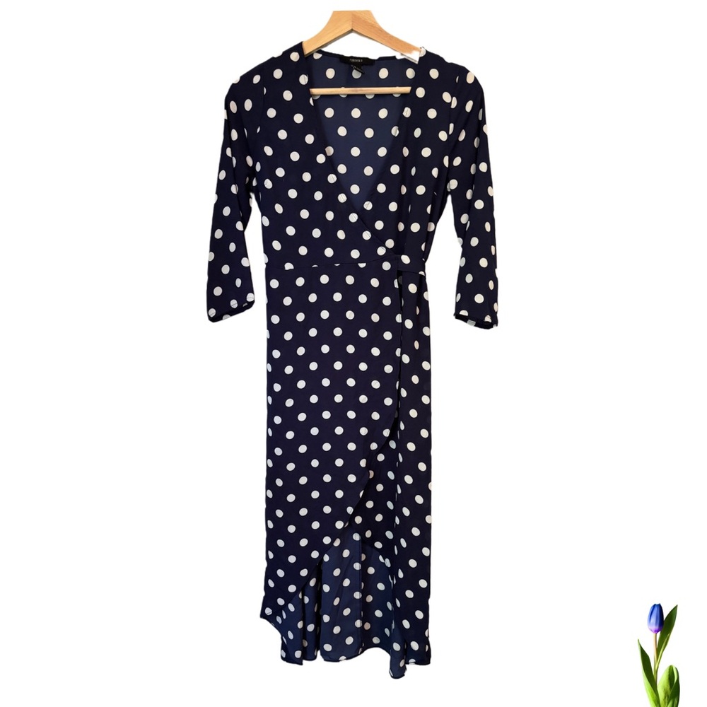 Polka dots Wrap Dress Forever 21 Navy and White Size S